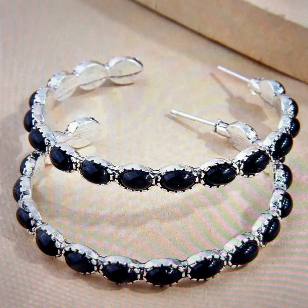 Elegant Black Turquoise Hoop Earrings